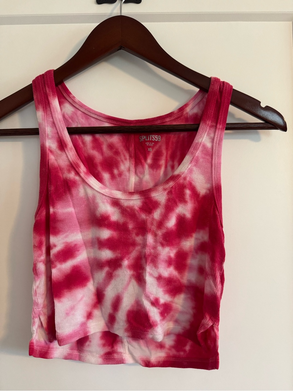 SPLITS59 Pink Tie-Dye Ribbed Tank Top XS